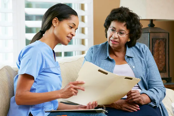 Nurse reviewing care plan with patient